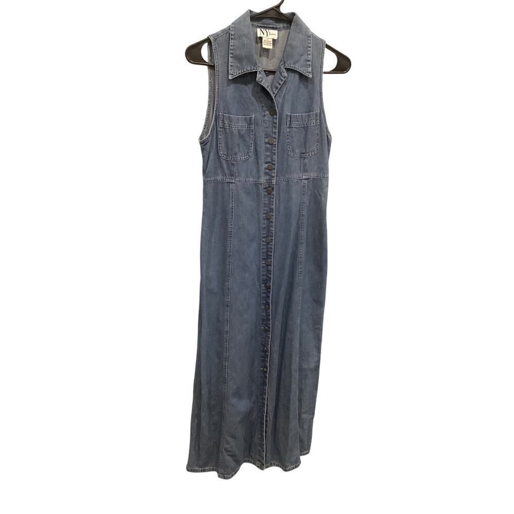 Vtg Womens Denim Shirt Dress Size S Blue Jean Full Button Western Y2K Country